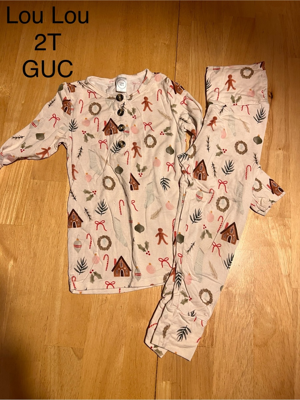 Lou Lou & Company Cream Holiday Gingerbread Pajama Set